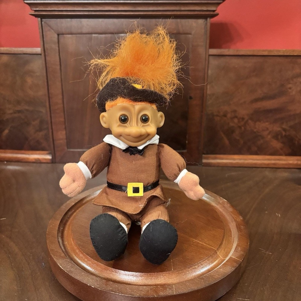 Vintage Russ  Thanksgiving Pilgrim‎ Troll Doll Orange Hair Plush
